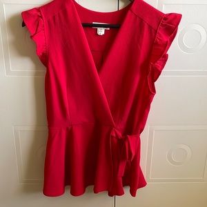Red Sleeveless Wrap-style Top